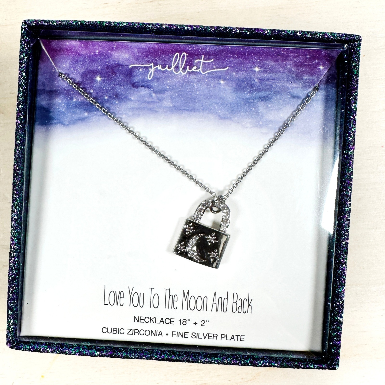 Juilliet Love You To The Moon And Back Lock Necklace Gift Nib Silver Plated 18